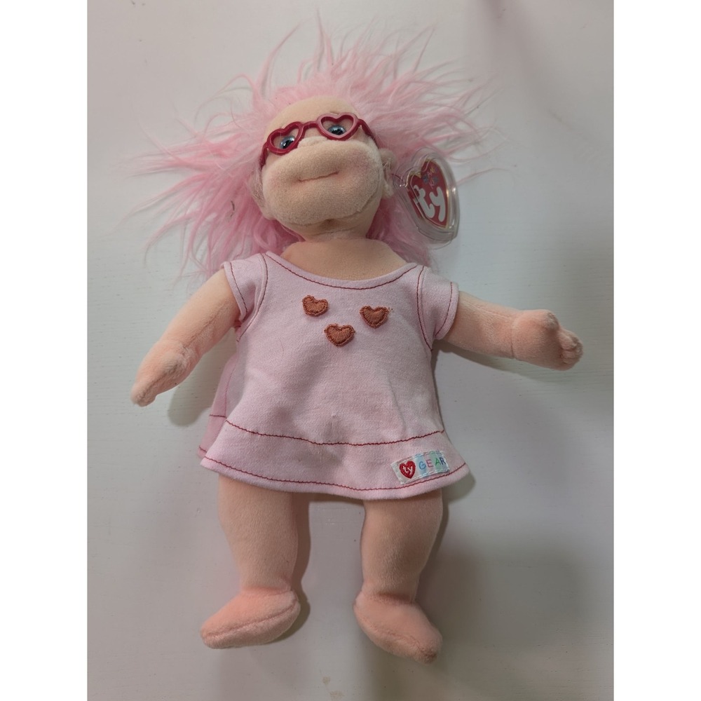 Ty Beanie Kids Luvie Plush Doll Pink Hair Heart Glasses 2000 Vintage